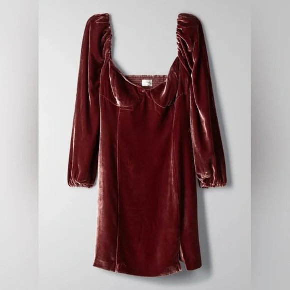 Aritzia Wilfred Novella Velvet Silk Blend Mini  Dress in Truffle Sz 8 - Picture 5 of 10